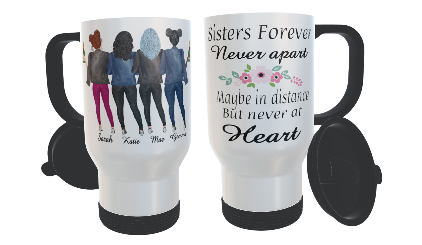 4 Sisters Forever Travel Mug, Custom Sisters Travel Mug - Click Image to Close